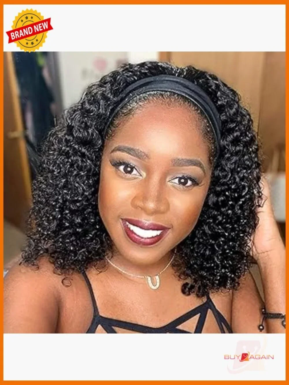 Deep Wave Headband Wig 14 Inch Human Hair Machine Made No Glue No Sew